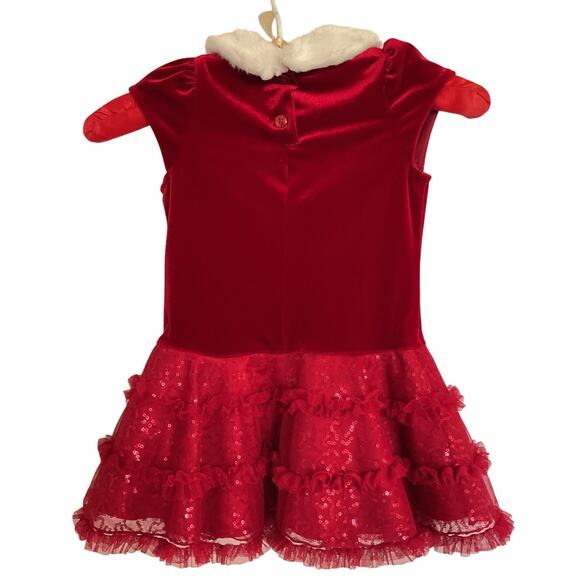 Jona Michelle Red Velvet Christmas Dress 24M/2T Fur Collar & Sequins - Picture 2 of 8